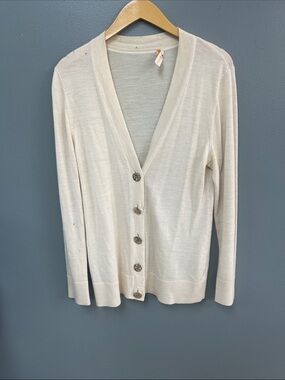 Tory Burch Cream V-Neck Button Front Cardigan